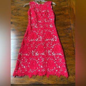 Red lace dress nude underlay stretch new S Ryan Michelle sexy crochet valentines
